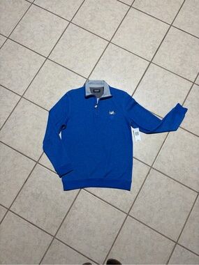 Chaps Royal Blue Quarter-Zip Pullover Sweater with Gray Trim